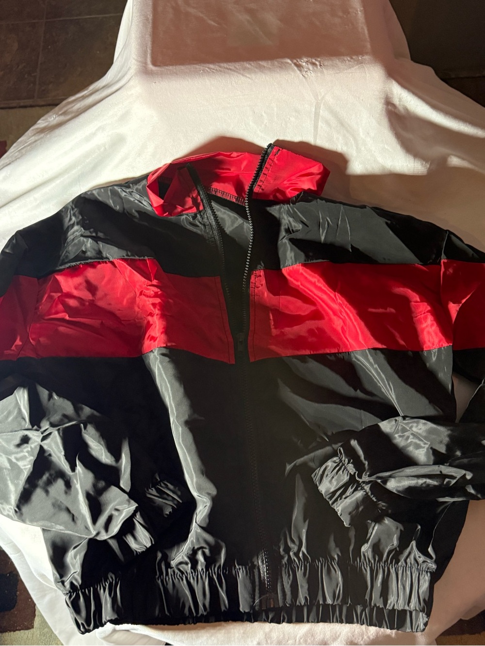 Black lightweight 2 pc Windbreaker Jacket and Pants with Red Chevron Stripes-xl
